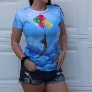 Goodie two sleeves cat with balloon tee